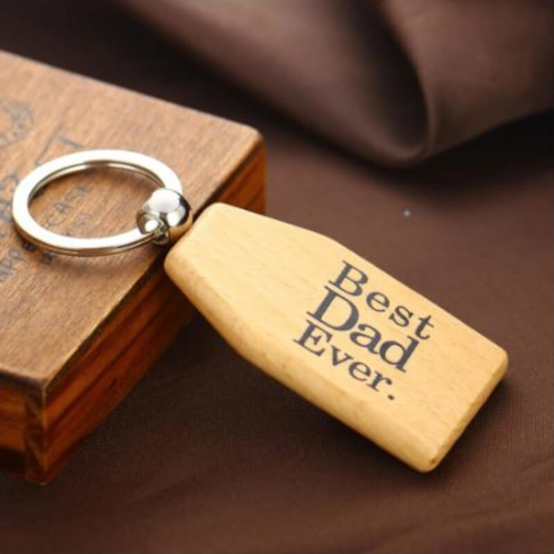 Best Dad Ever Wooden Keyring On Fabric