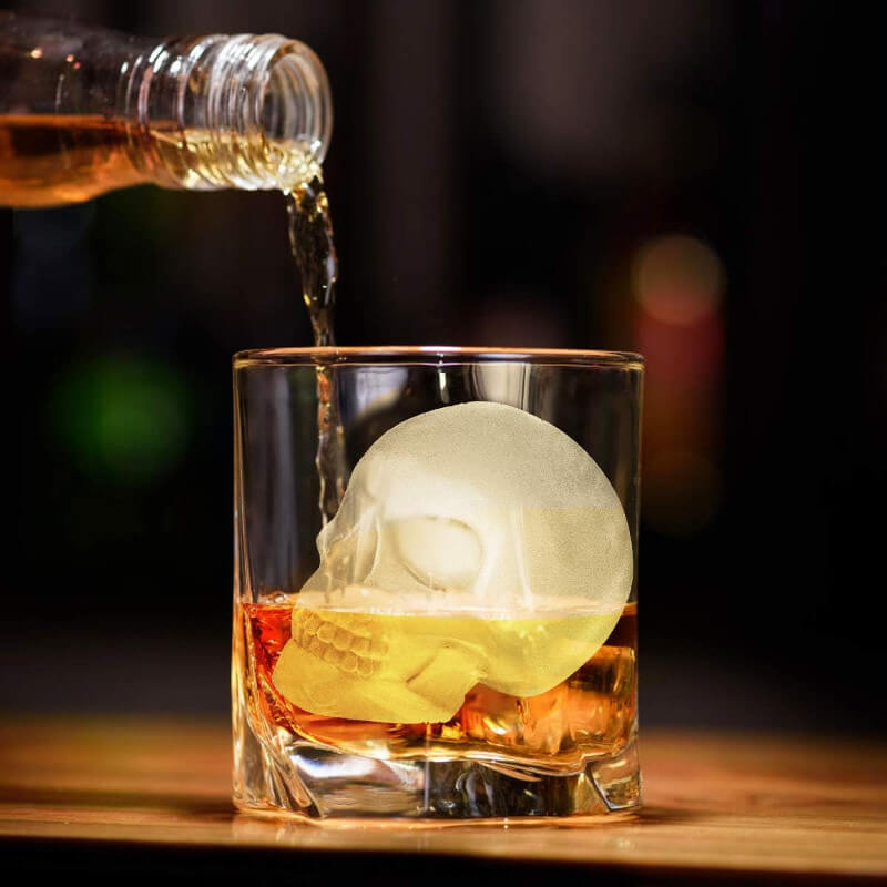 Skull Ice Cube In Whisky Drink